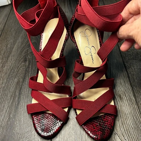 Jessica Simpson Red Snakeskin Strappy Heels – Chic Statement - Picture 5 of 10
